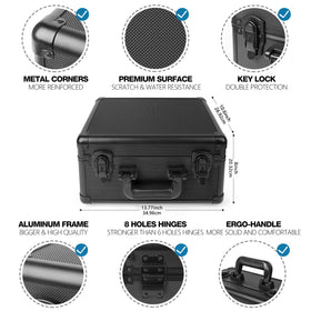 SolidCase rugged aluminum frame with reinforced corners for travel storage.