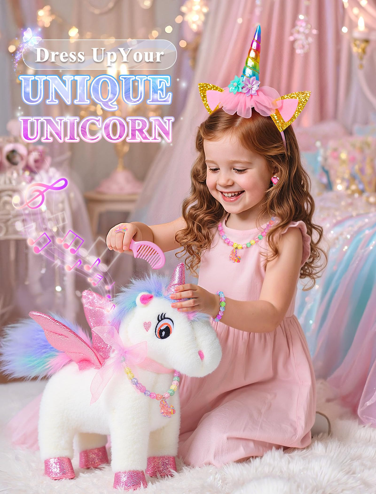 SOLIEHOO unicorn toy headband and wand—spark magical dress-up moments.