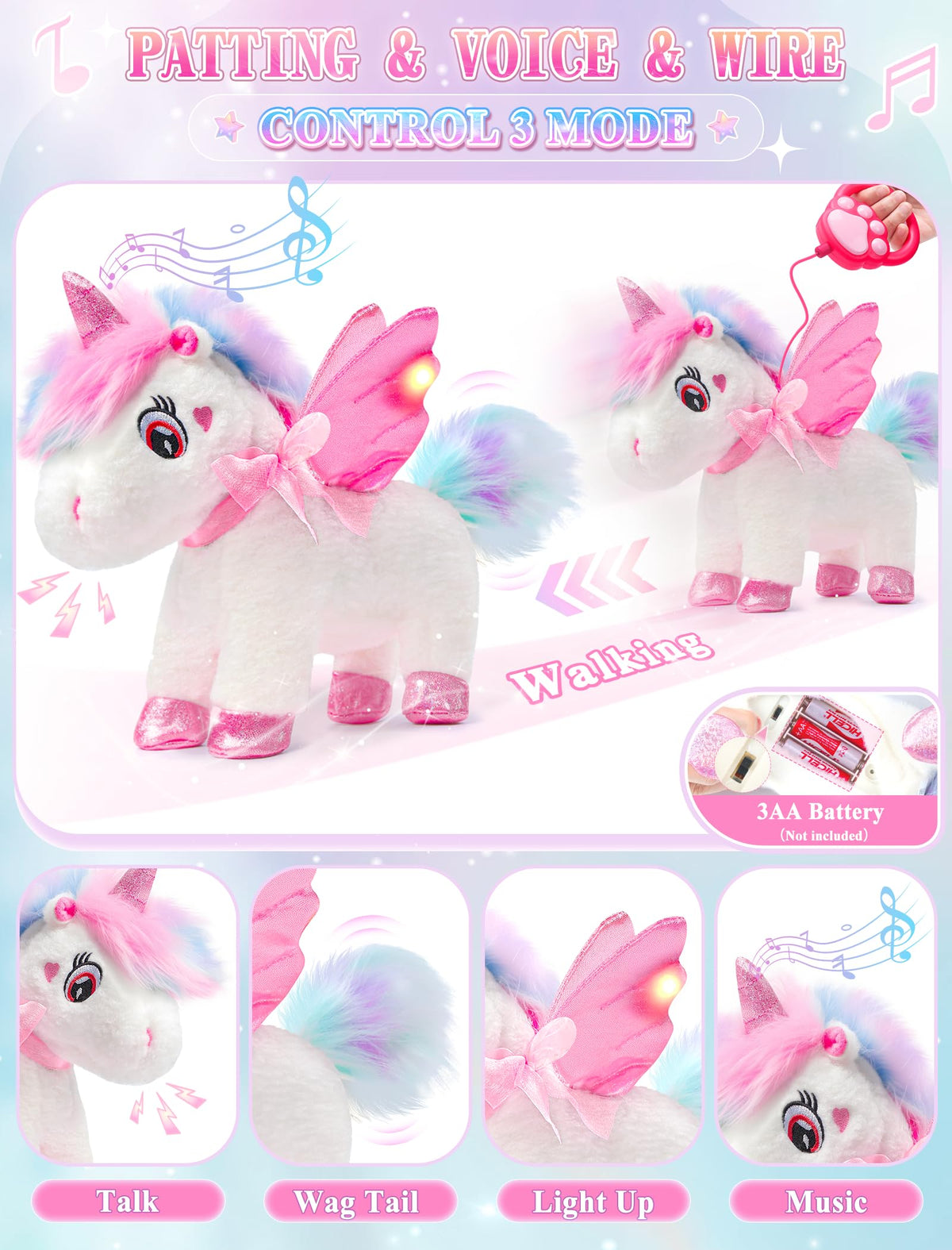 SOLIEHOO unicorn toy singing with cape—bedtime imagination comes alive.