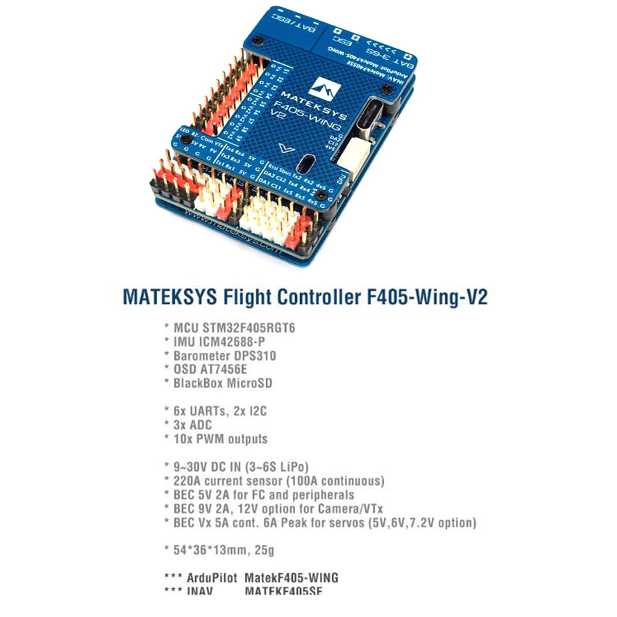 SoloGood Matek F405-WING V2 DPS310 barometer enables accurate altitude readings during flight