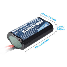 Battery dimensions 72mm x 42mm x 22mm for TX controllers.