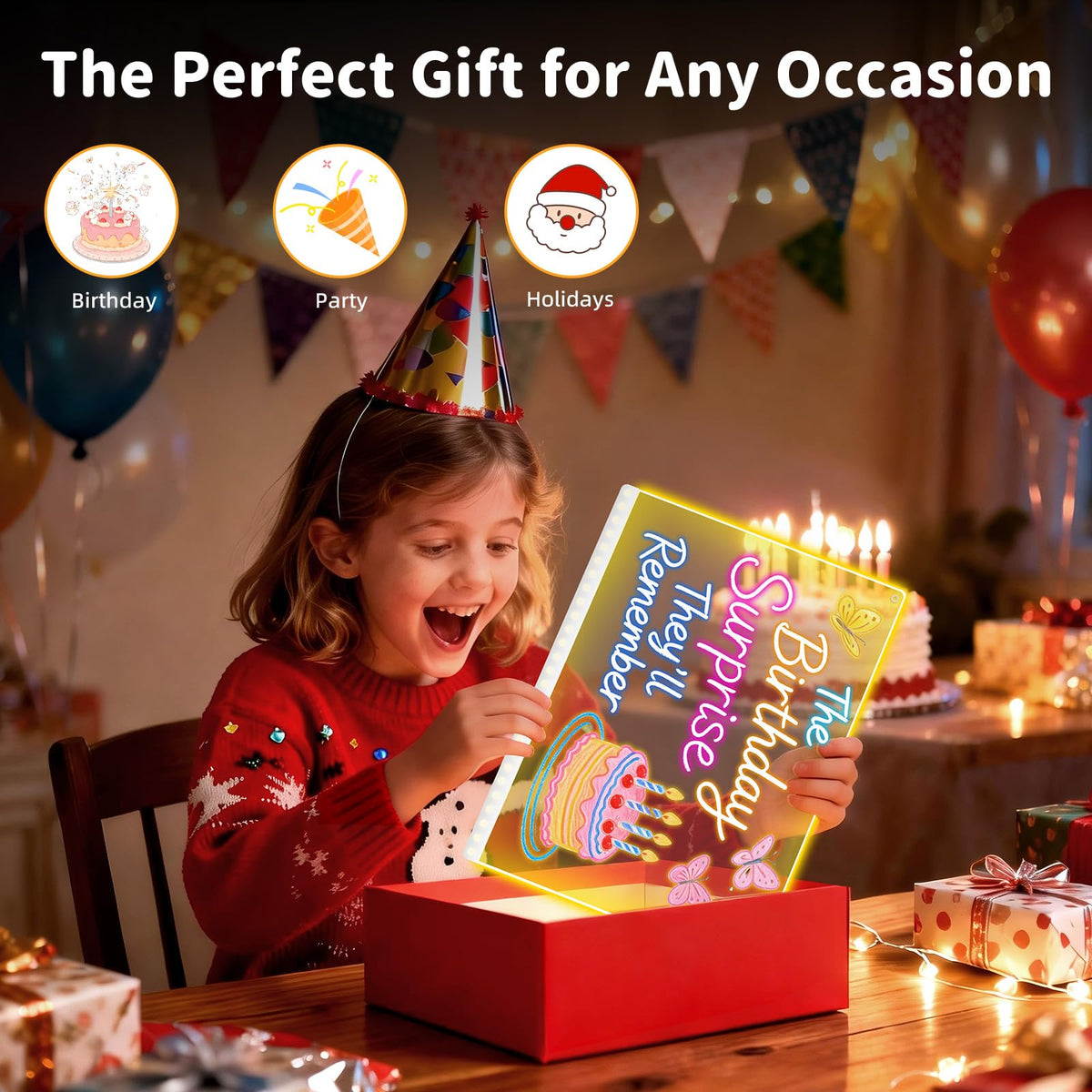 Solorage X LED drawing board displaying eight color options for kids.