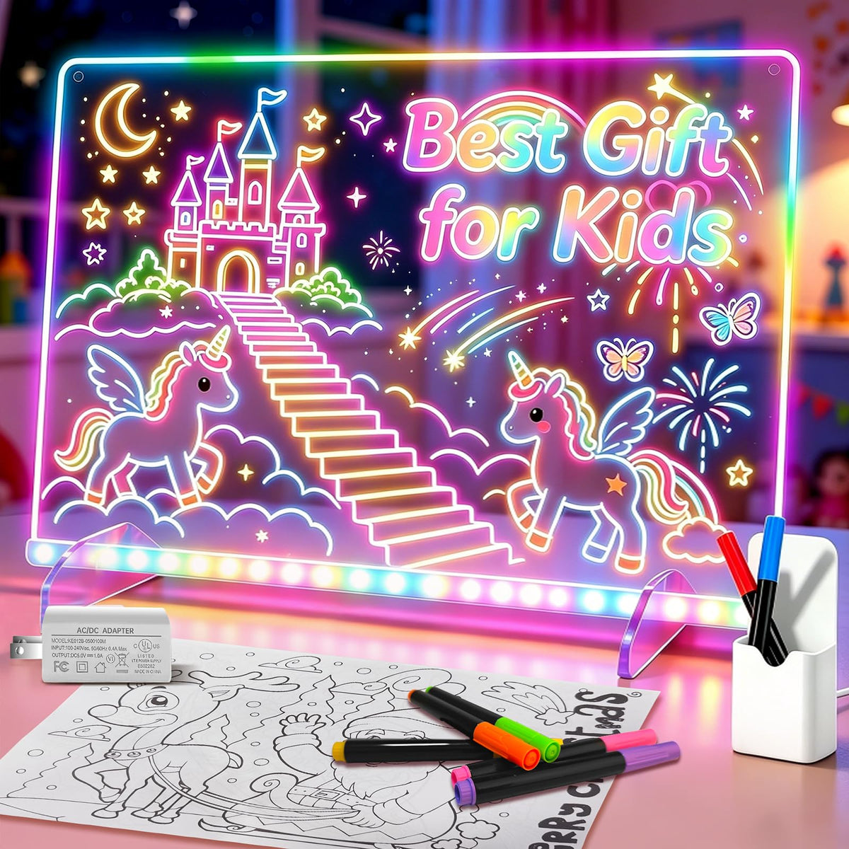 Solorage X LED drawing board on table for kid-friendly creativity.