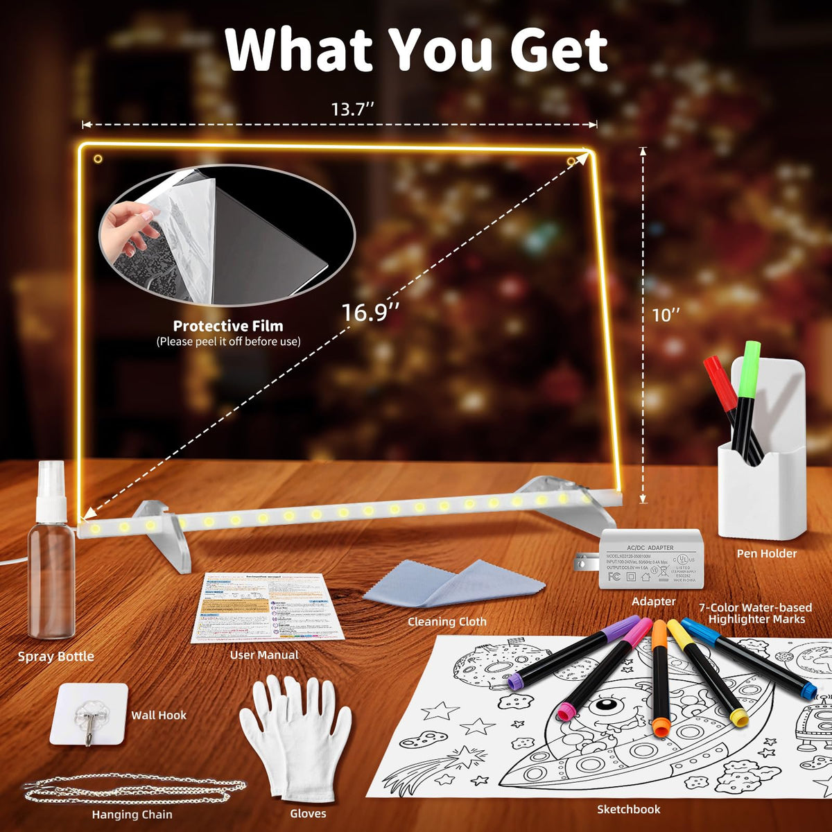 Solorage X LED board can hang on wall or stand on desk.