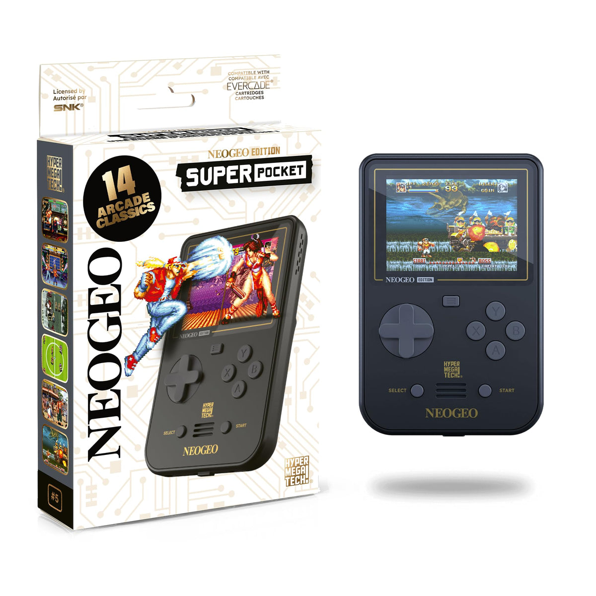 Solutions 2 Go HyperMegaTech Pocket NEOGEO front view, compact handheld for on-the-go retro play