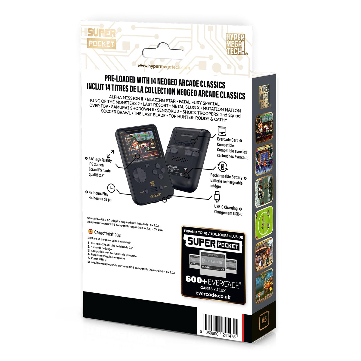Solutions 2 Go HyperMegaTech Pocket NEOGEO side-angle showing ergonomic grip for comfortable sessions