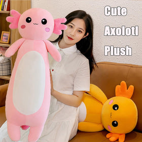 Somao axolotl plush face detail showing round eyes and friendly expression