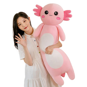 Somao long axolotl plush pillow in pink, soft cuddly companion for lounge time