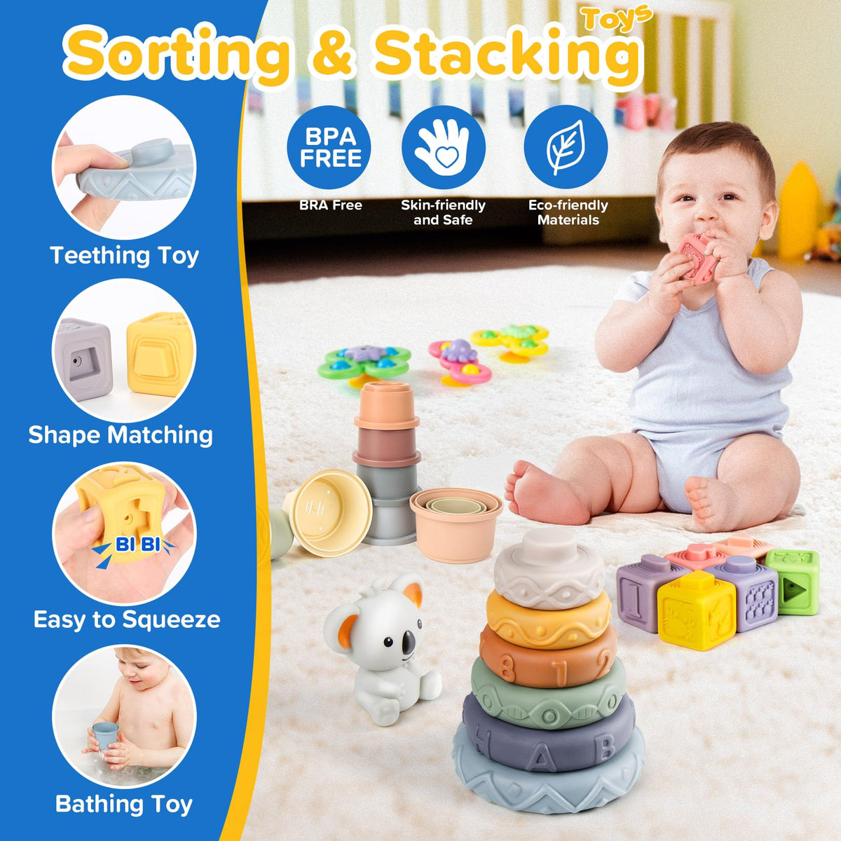 Somastung wooden sorting toys encourage texture exploration and categorization