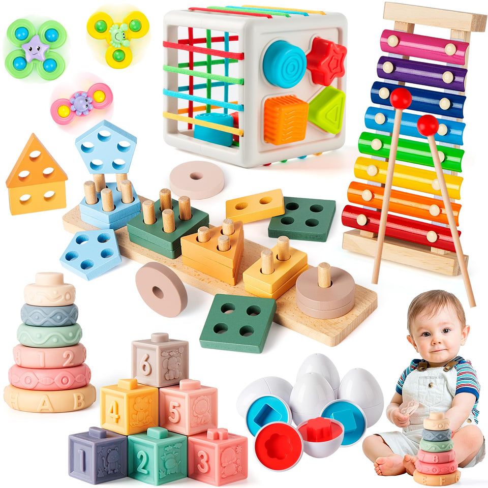 Somastung 7-in-1 Montessori toy set with colorful blocks for early color and shape recognition