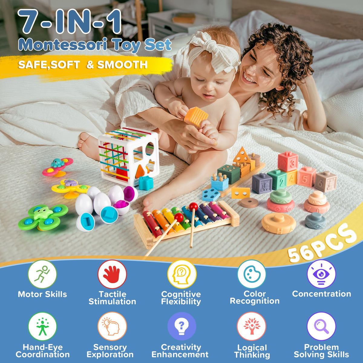 Somastung wooden shape sorter promotes fine motor skills and spatial awareness during play
