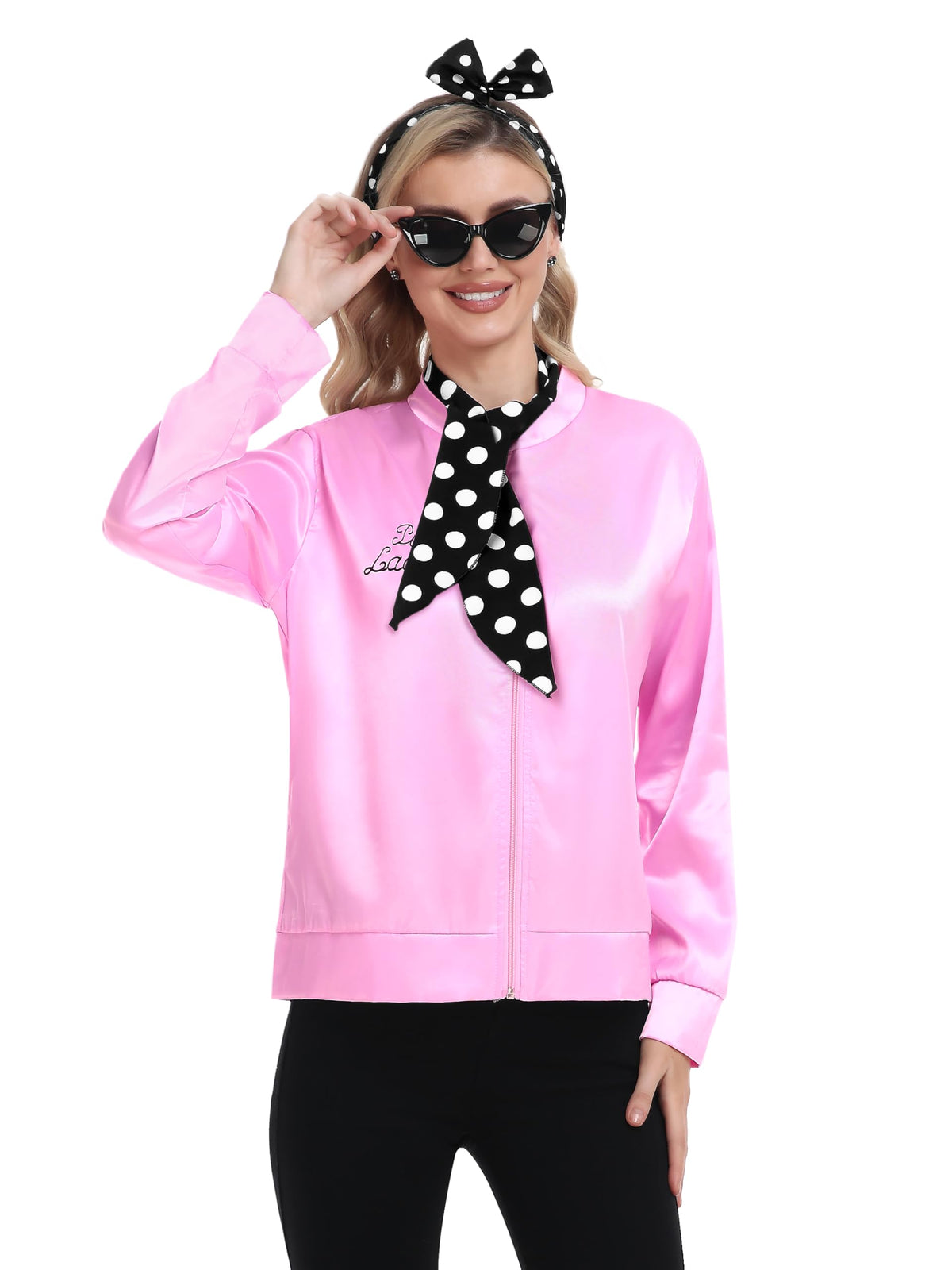 SOMSOC pink cat-eye glasses with diamonds provide glamorous detail.