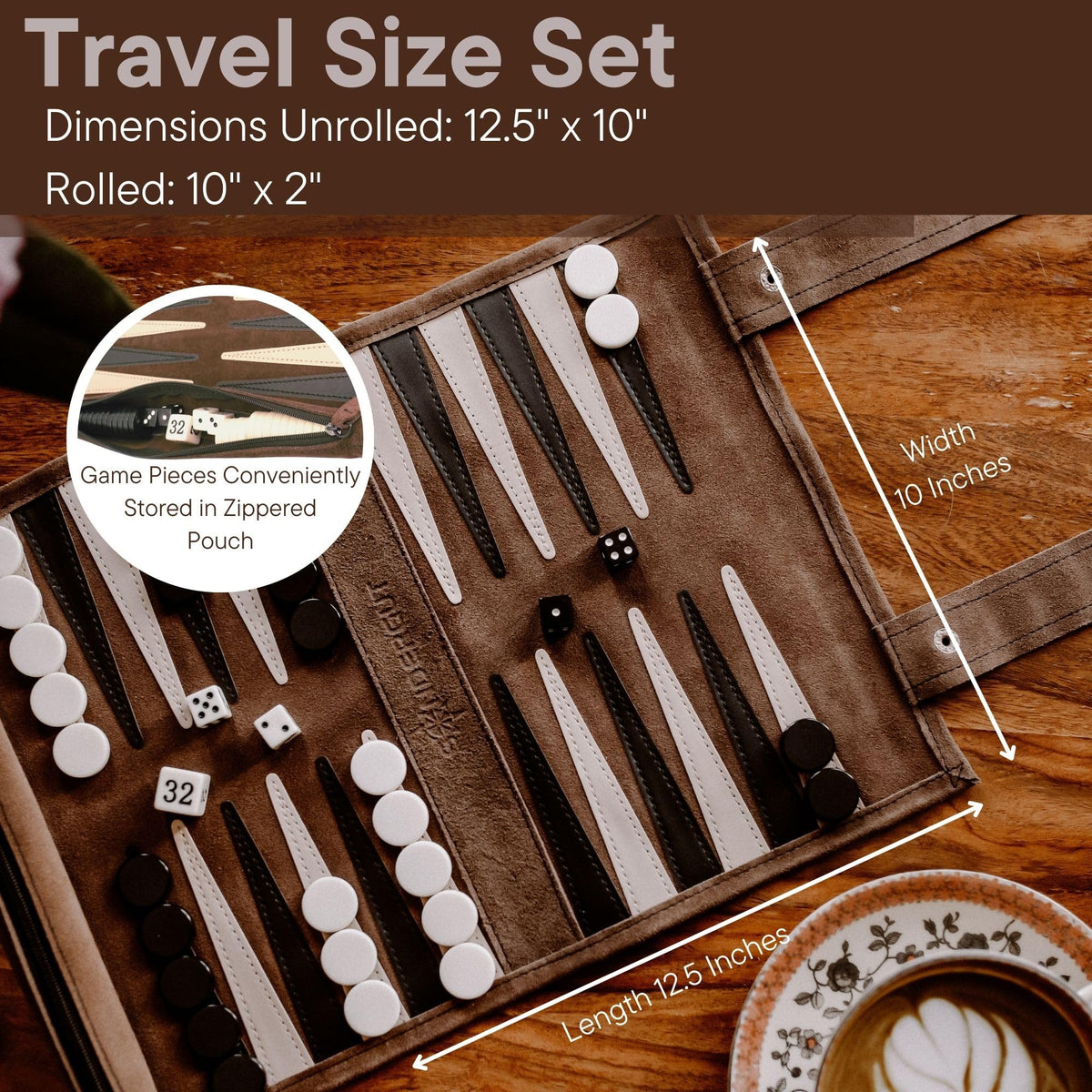 Sondergut backgammon zippered pouch keeps stones and dice secure during travel.