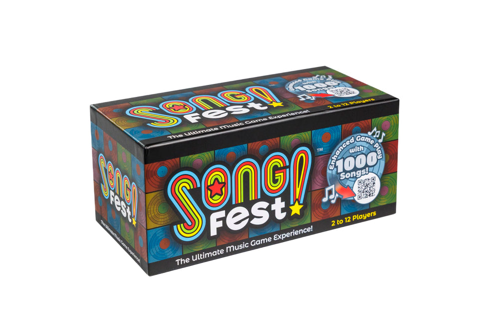 SongFest game box front with QR hints inviting family game night.