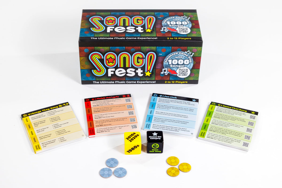 SongFest quiz cards deck laid out for easy setup.