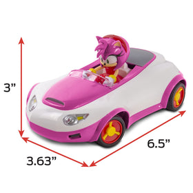 Sonic Amy Rose RC car displayed on stand for shelf display