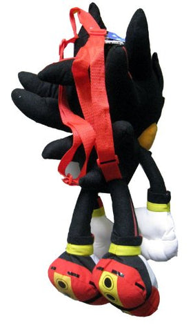 Sonic Hedgehog plush backpack featuring zipper closure and back pocket for small items.