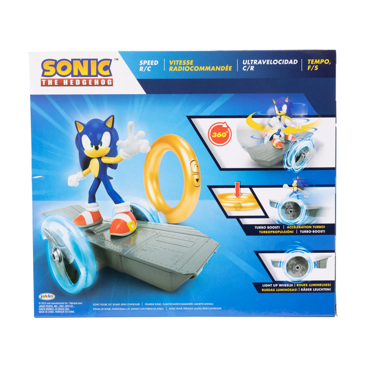Sonic Speed RC skateboard vehicle performing a 360-degree spin for tricks