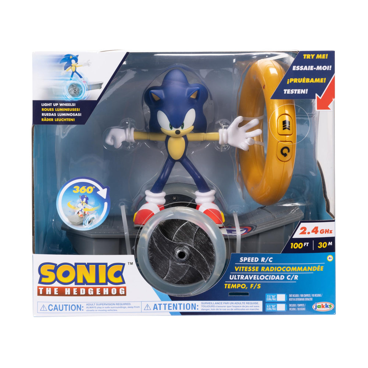 Sonic Speed RC skateboard vehicle side view with light-up wheels for night play