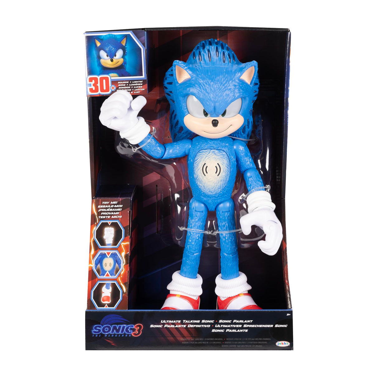 Sonic the Hedgehog 3 Ultimate figure with light-up eyes for dramatic effects.
