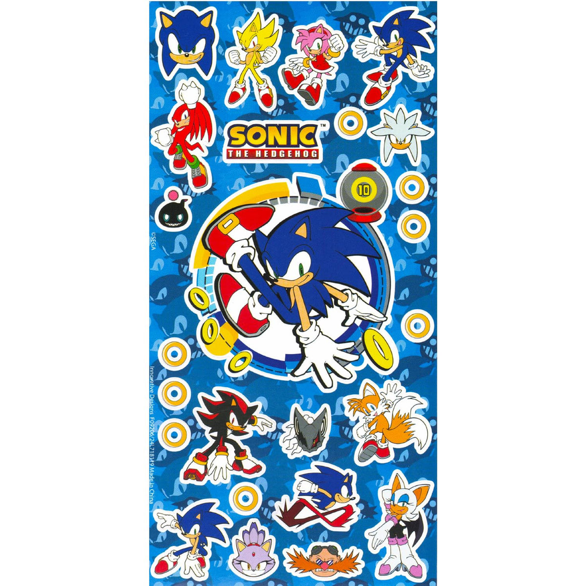 Bonus Sonic stickers and Rex-Man door hanger for party keepsakes.