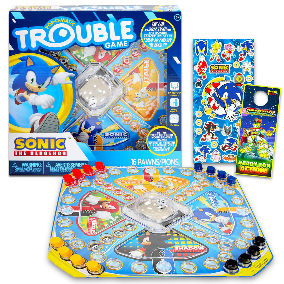 Sonic the Hedgehog pop-up board game with dice and pegs for interactive family play.