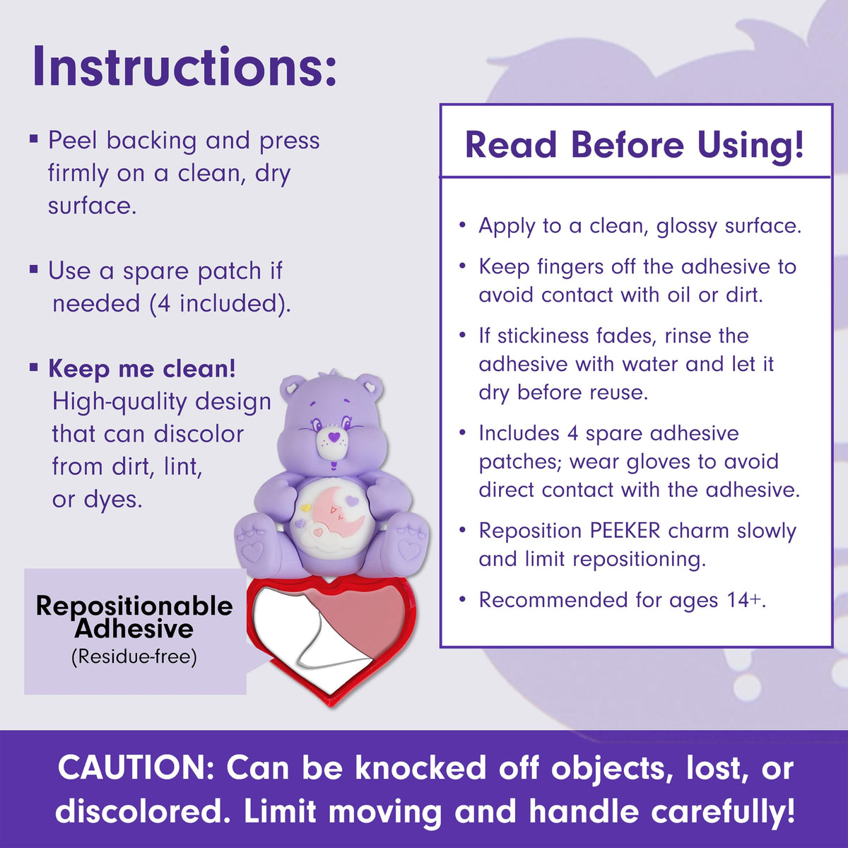 Sonix Care Bears Peekers extra adhesive strips included for easy replacement.