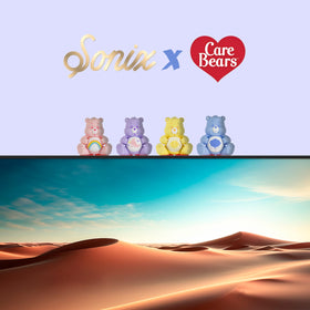 Sonix Care Bears Peekers unboxing view highlights collectible design.
