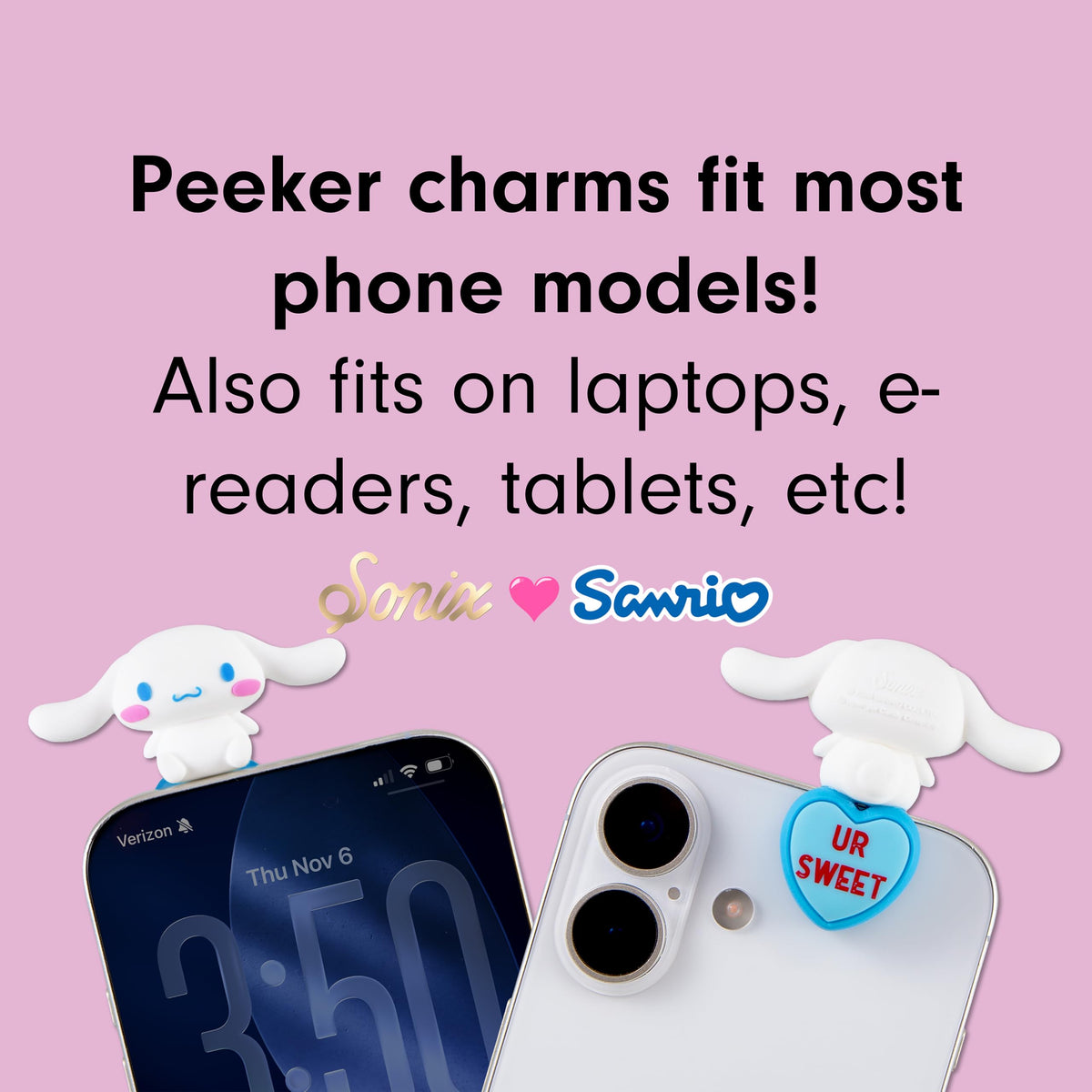 Sonix My Melody peeker figure on a heart for bookshelves.