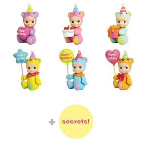 Sonny Angel Birthday Bear in cake hug pose, perfect for gift boxes.