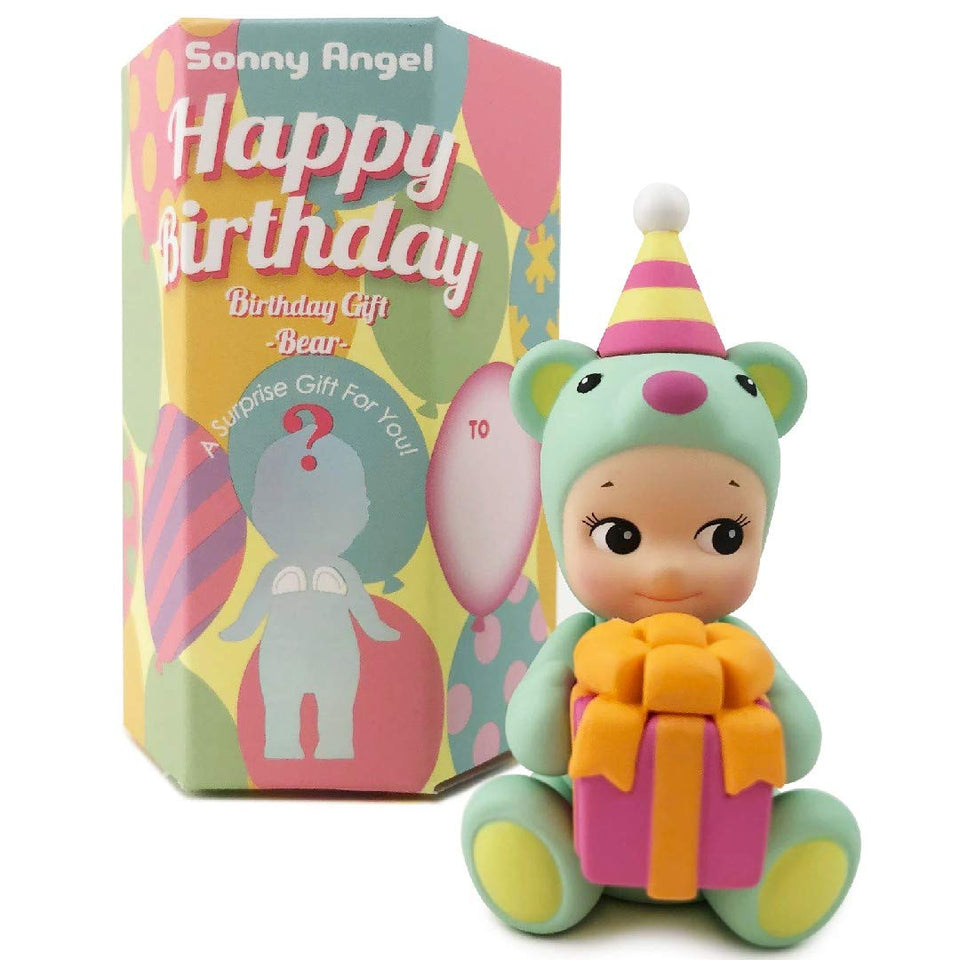 Sonny Angel Birthday Bear with heart balloon, ideal for celebratory gifting.