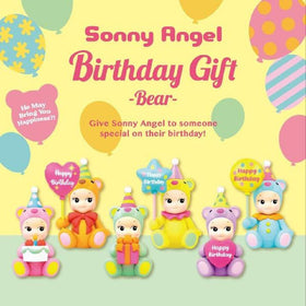 Sonny Angel Birthday Bear with star balloon, portable pocket companion.