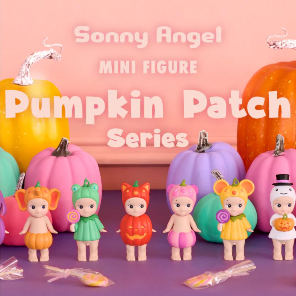 Sonny Angel Pumpkin Patch Panda figure in pumpkin hat for shelf display and seasonal fun
