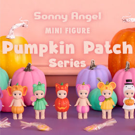 Sonny Angel Pumpkin Patch Panda figure in pumpkin hat for shelf display and seasonal fun