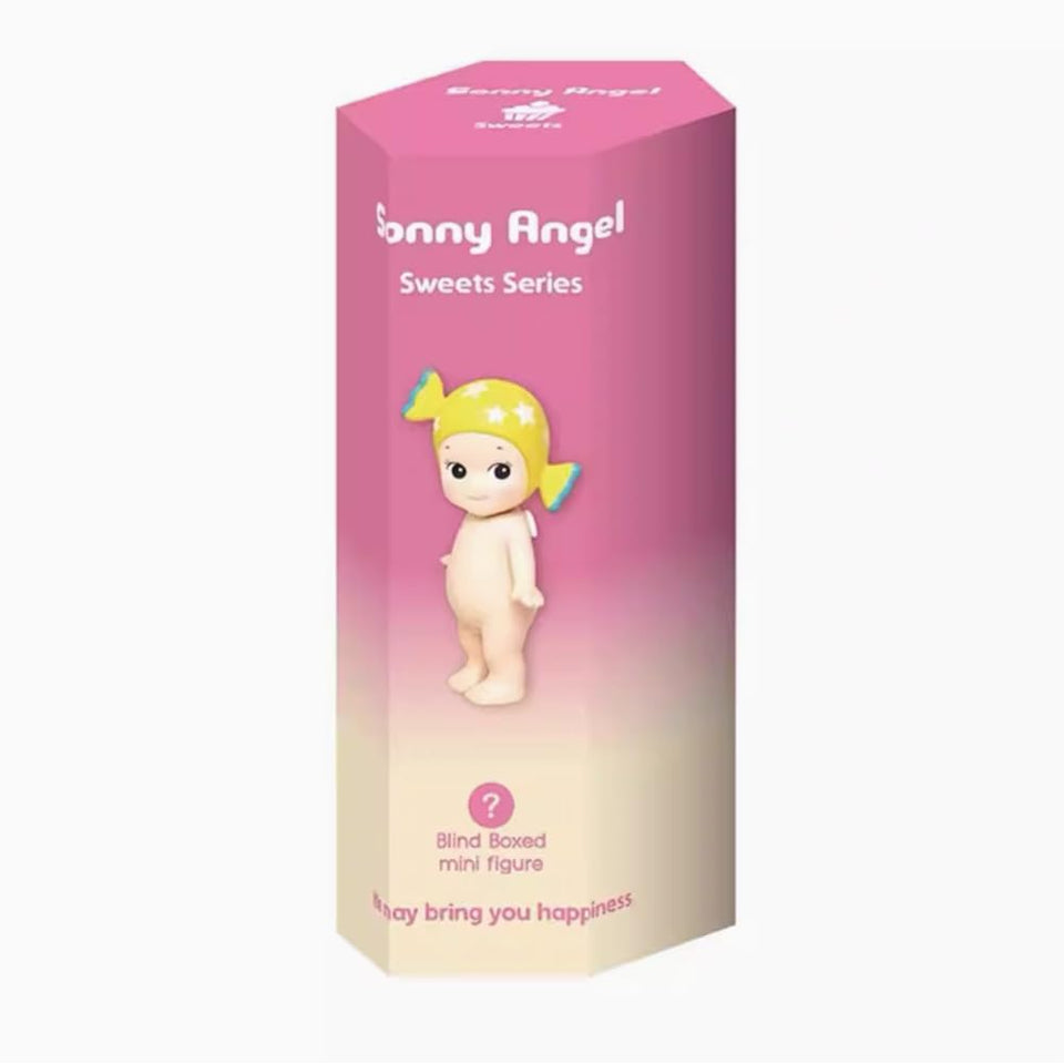 Sonny Angel Sweets sealed blind box reveals a collectible mini figure for desk display.