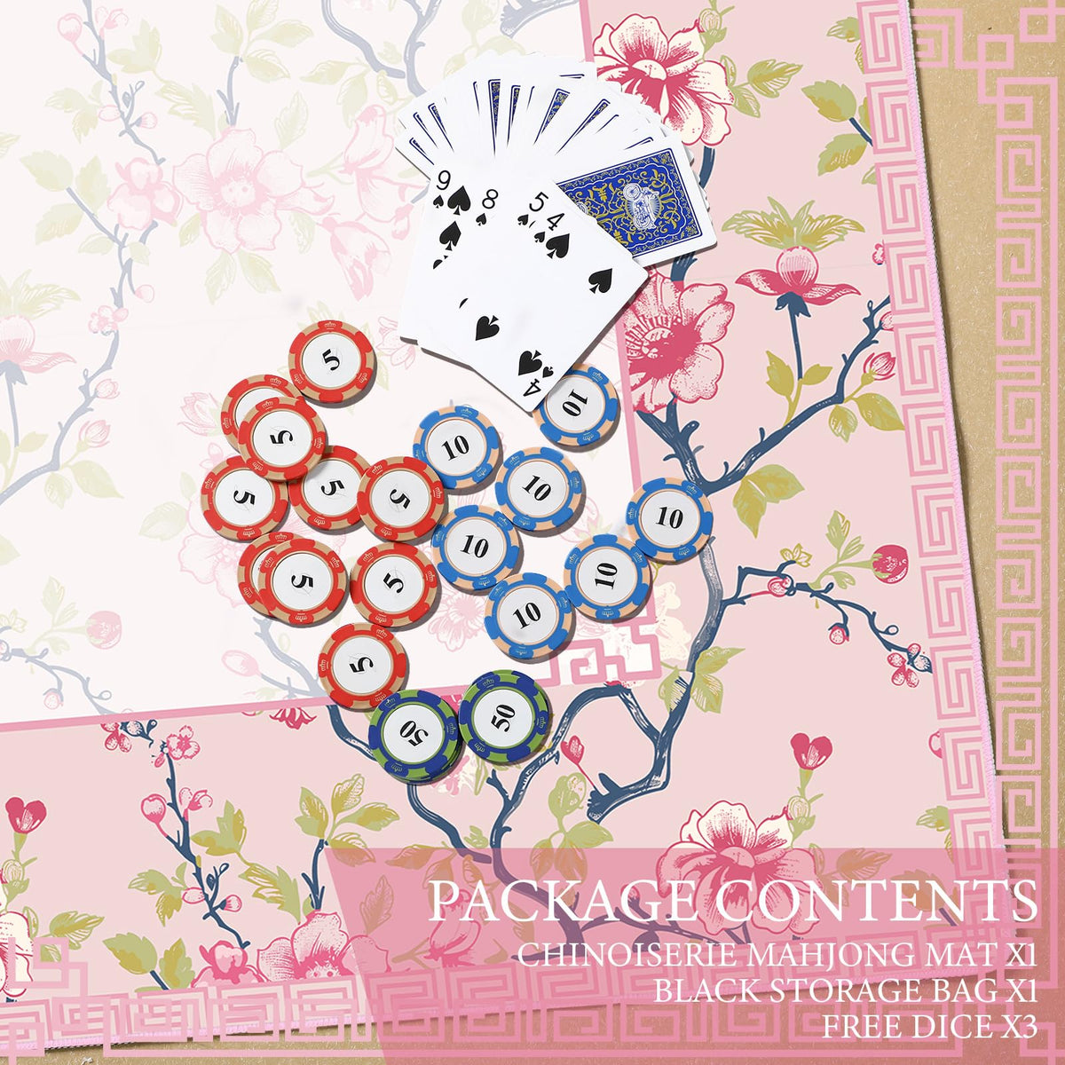 Sonwyoung chinoiserie mahjong mat reduces noise for quieter games.