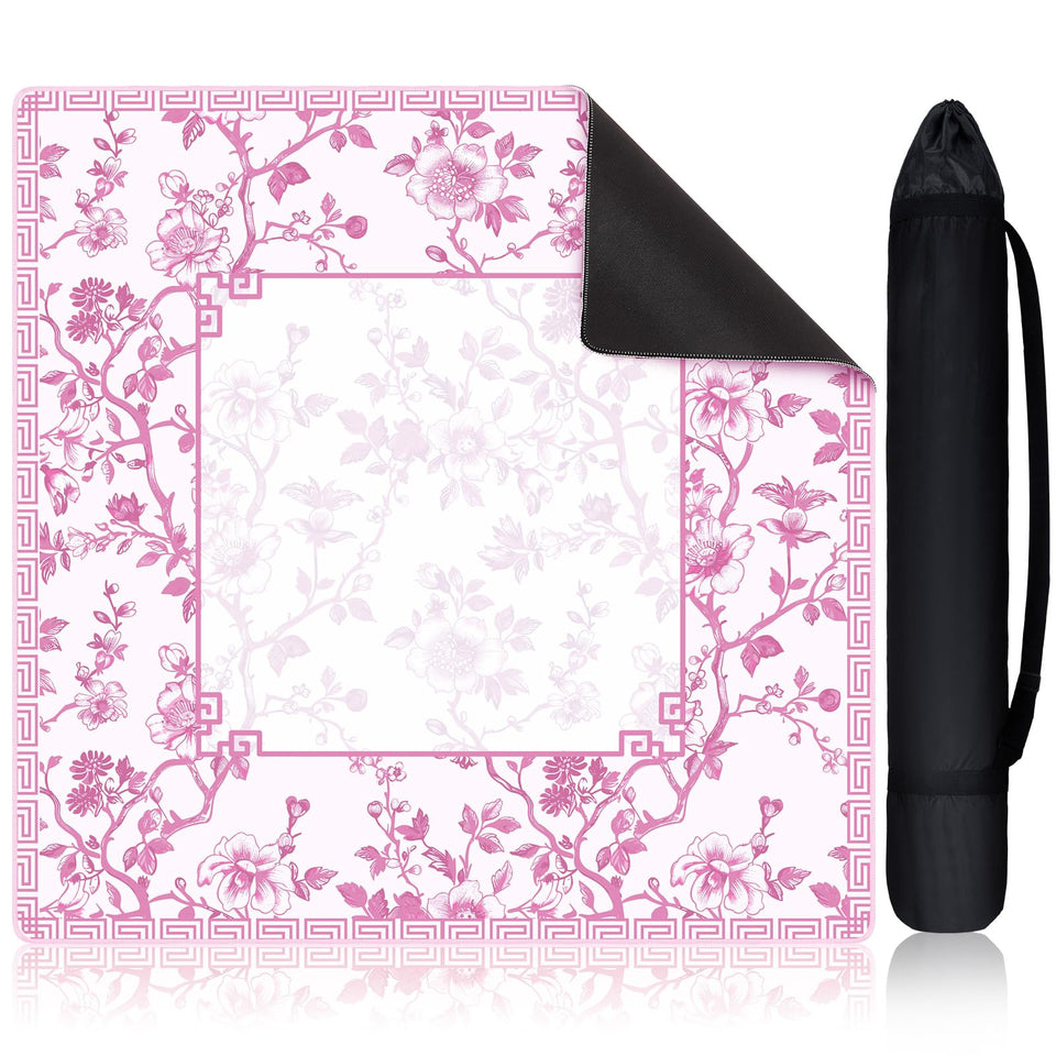 Sonwyoung Chinoiserie Mahjong mat in pink and white design for a stylish, stable play surface.