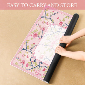 Sonwyoung chinoiserie mahjong mat pink and white design enhances ambiance.