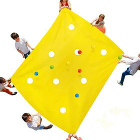 Sonyabecca hole tarp team-building setup with a bright playing surface for group challenges.