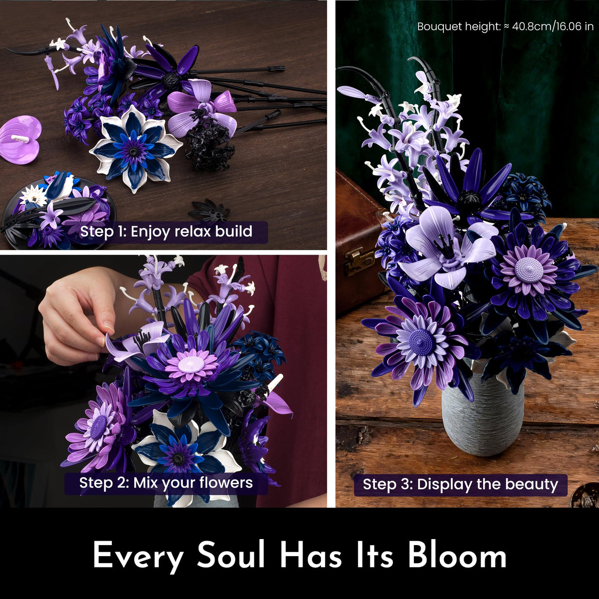 SOOLIO includes 609 ABS pieces with adjustable stems and removable petals.