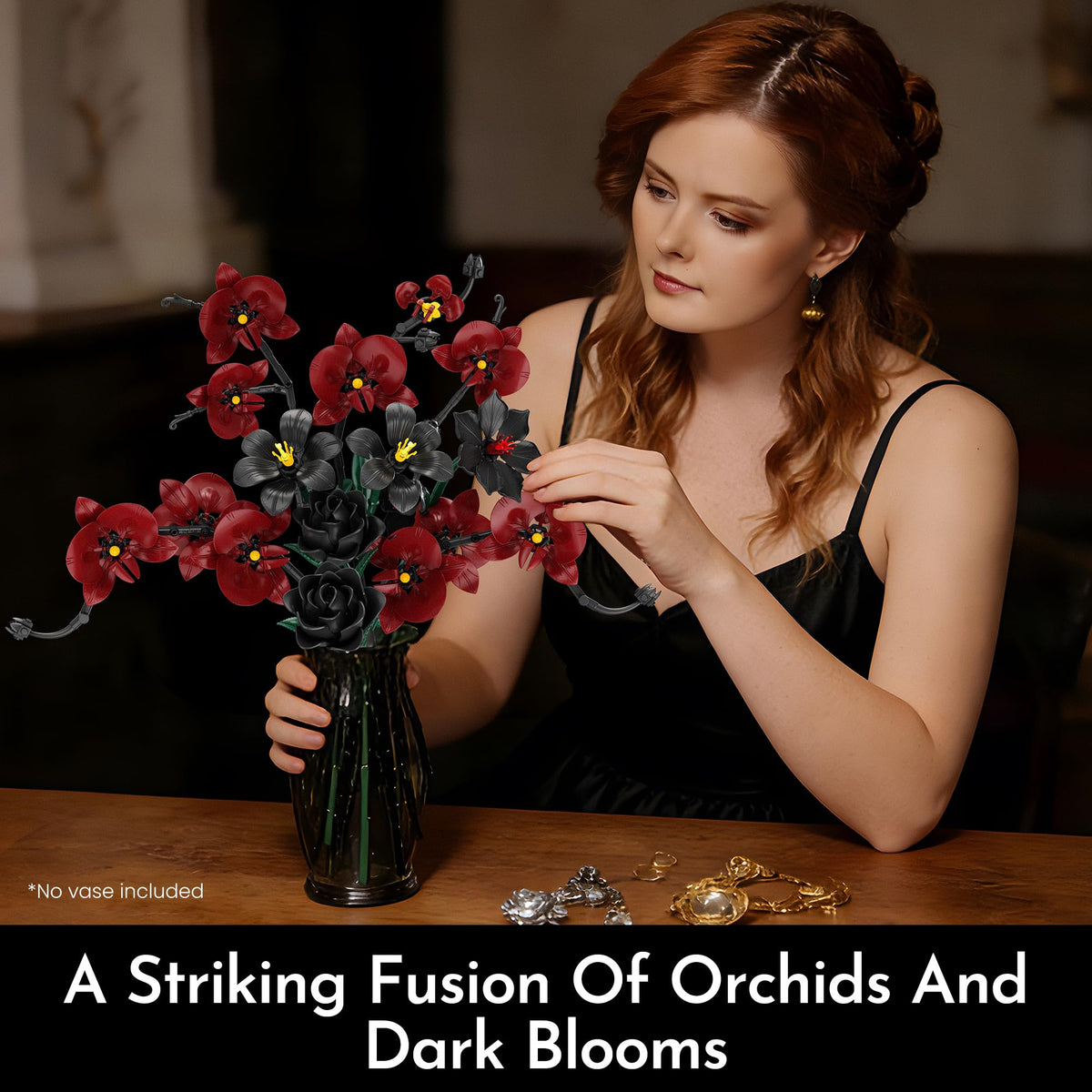 SOOLIO dark elegance bouquet with red and black petals for stylish interiors.