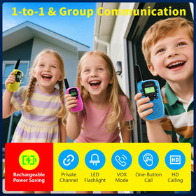 Soopotay 3-pack walkie talkies in camping setup for family outdoor communication.