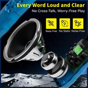 Soopotay walkie talkies with built-in flashlight support night-time exploration.