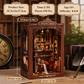 Soothee Twilight Library clock detail adds vintage charm to shelves