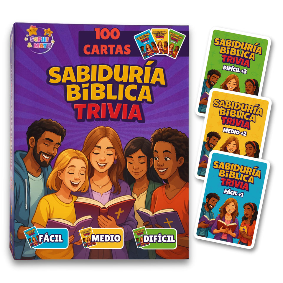 Sophi&Math Bible Trivia Card Game pack cover for family game night