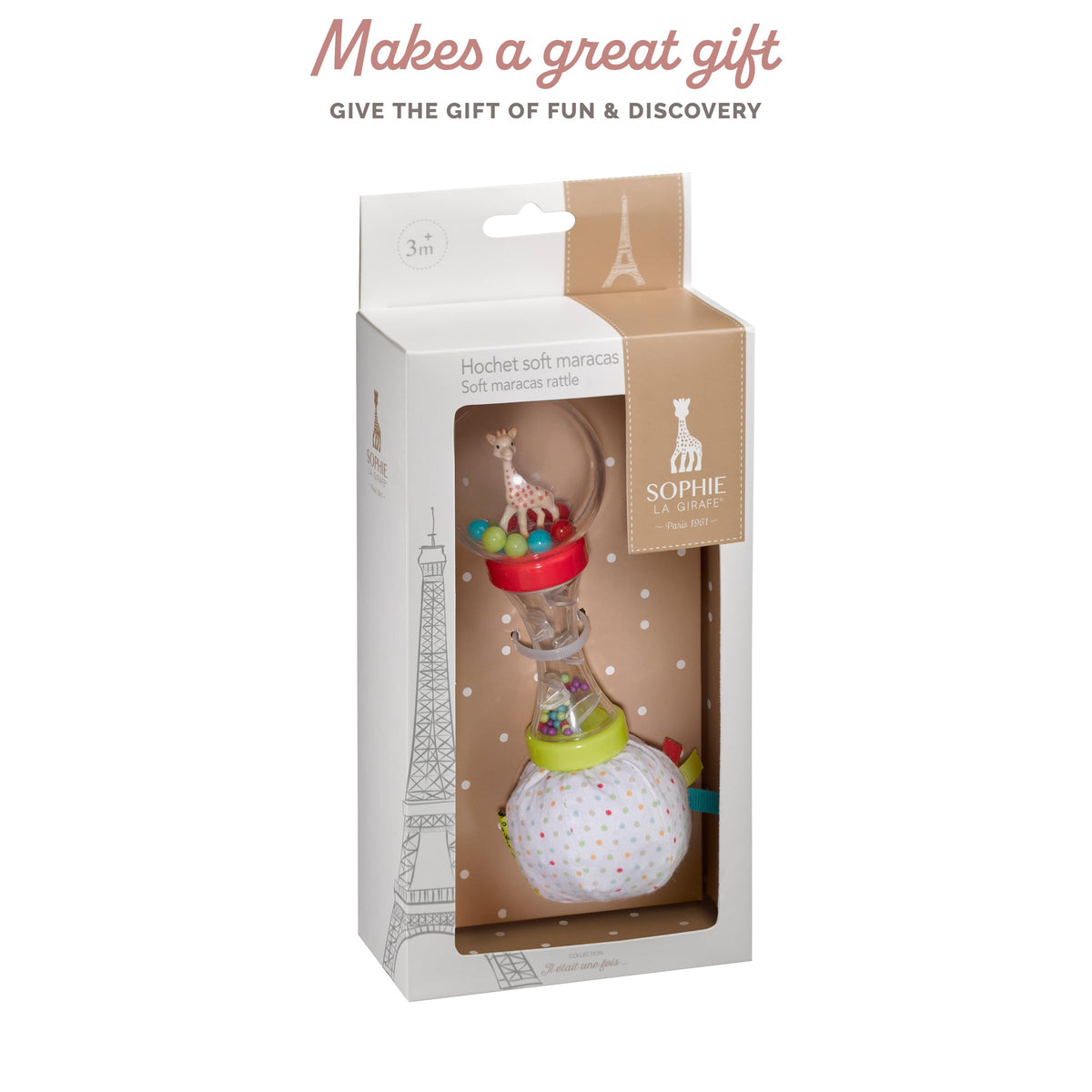 Sophie la girafe Soft Maracas Rattle soft fabric end for gentle touch
