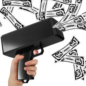 Sopu money gun mysterious black top view, dramatic rain effect for parties