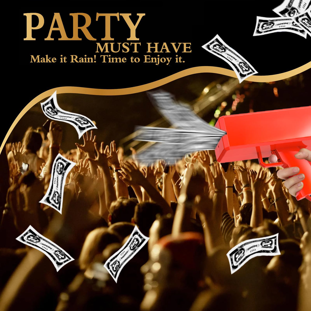Sopu money gun party scene highlights exciting crowd interaction.