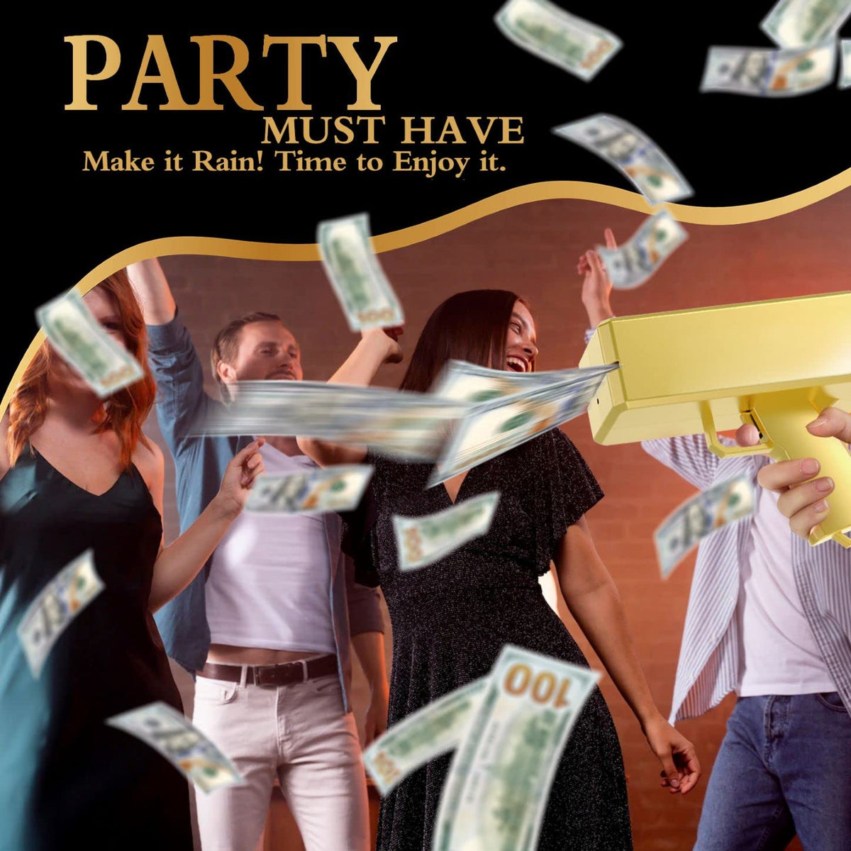 Sopu money gun party scene demonstrates crowd-pleasing entertainment and photo opportunities.
