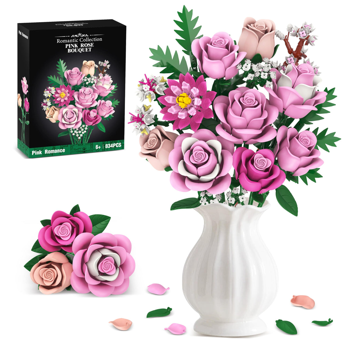 Sopu pink rose bouquet buildable-flowers for creative home decor.